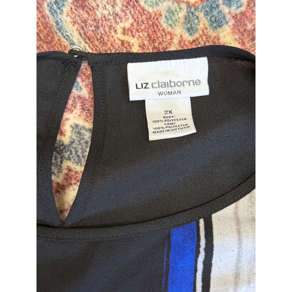 Liz Claiborne Blouse Top Abstract Print Long Sleeve Career Casual 2X - Picture 2 of 5